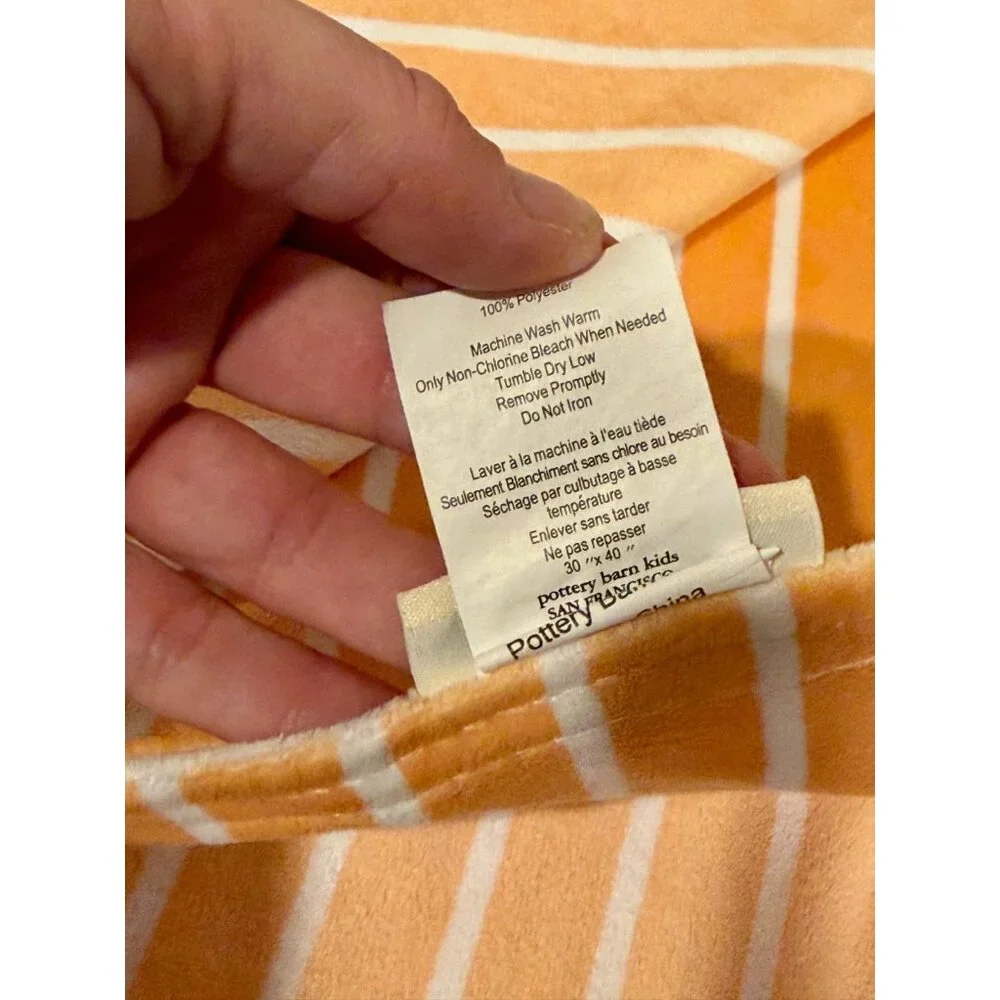 Pottery Barn Kids Dot Stripe Chamois Baby Blanket‎ Orange White Reversible 30x40